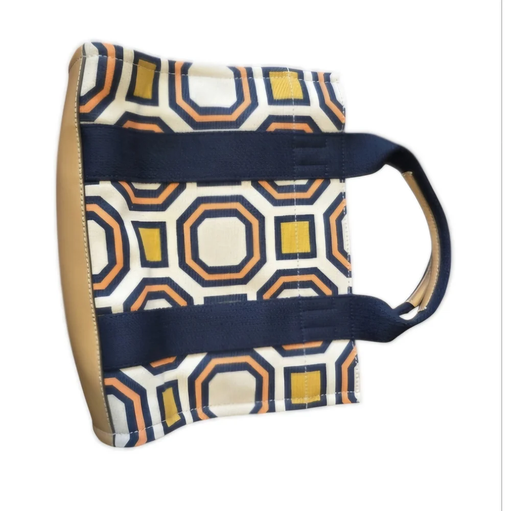 Tory Burch Navy and Gold Geometric Tote